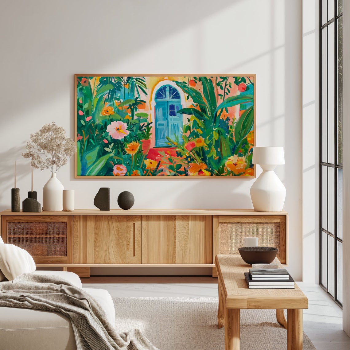 Blue Arched Door In Tropical Garden Bold Colorful Botanical Poster - Image 3