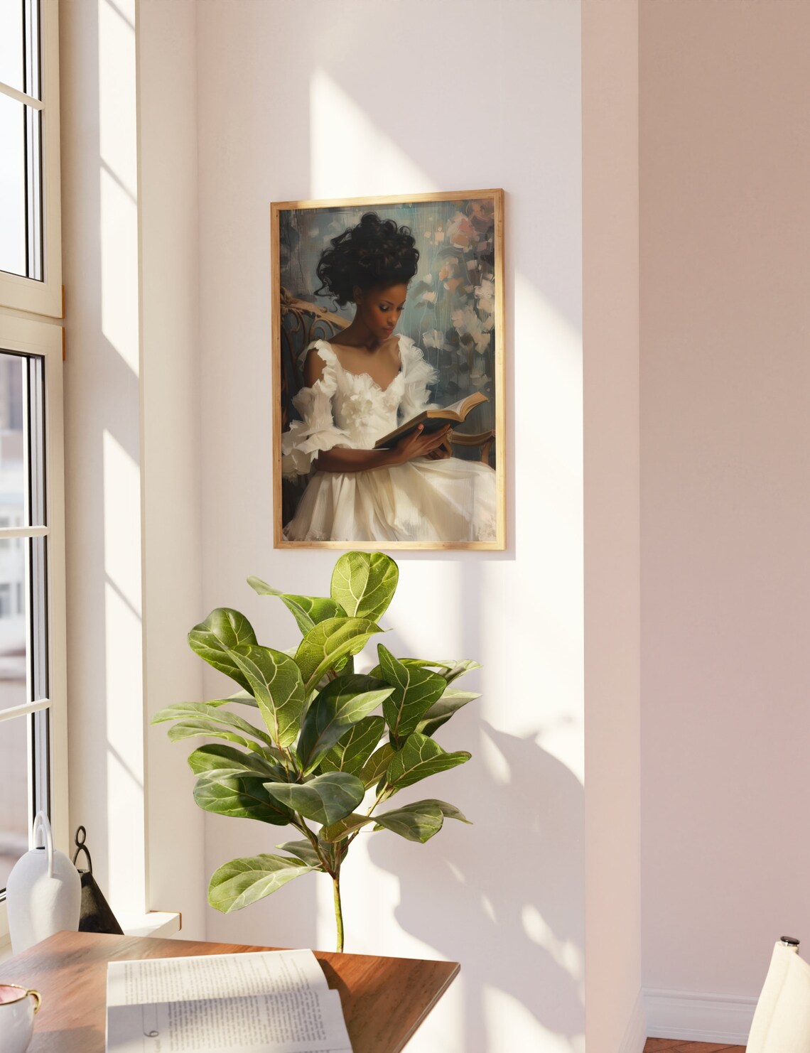 Elegant Black Woman Reading Book Vintage Style Oil Painting Portrait Poster - Image 2