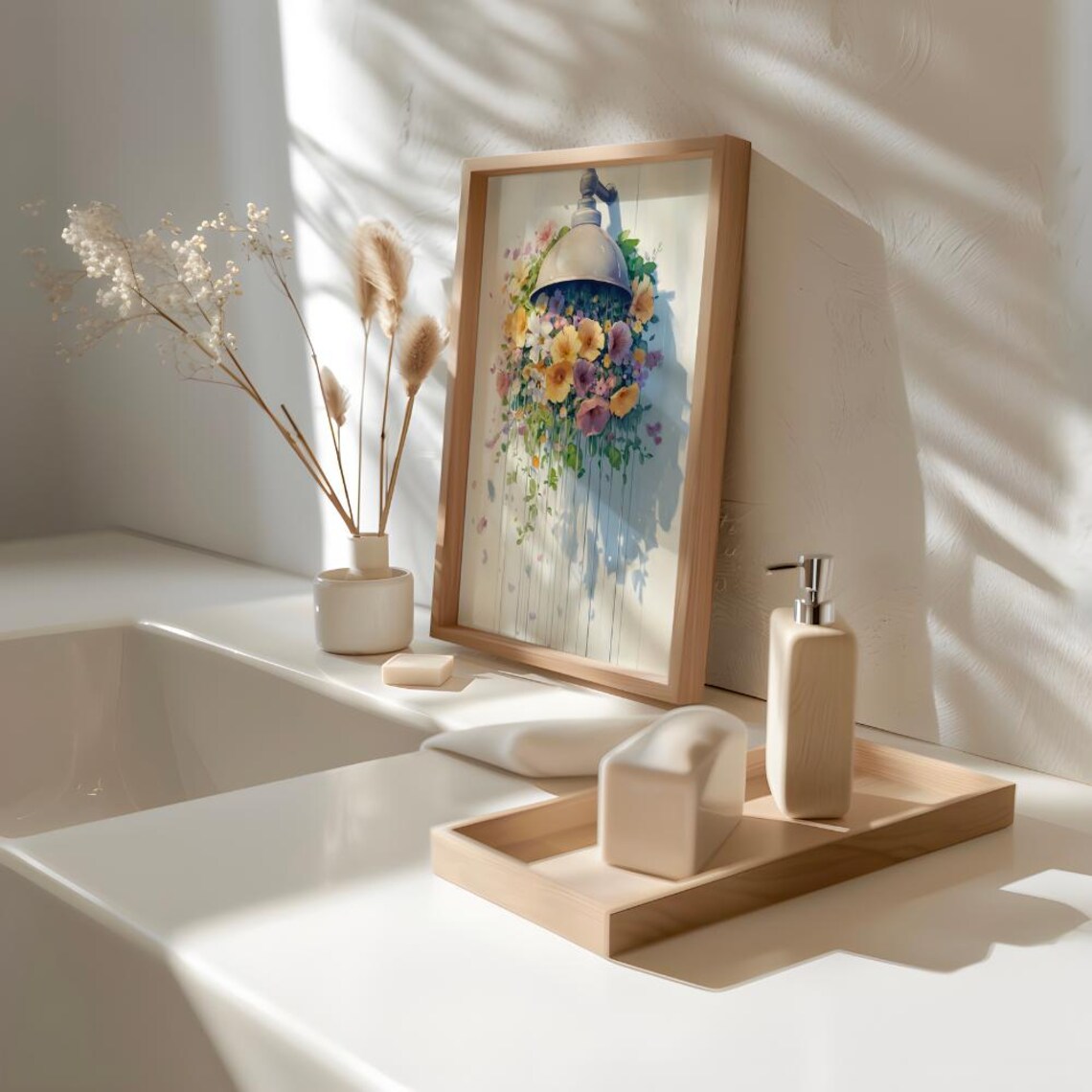 Floral Shower Painting Watercolor Flowers Bathroom Decor Poster - Image 3