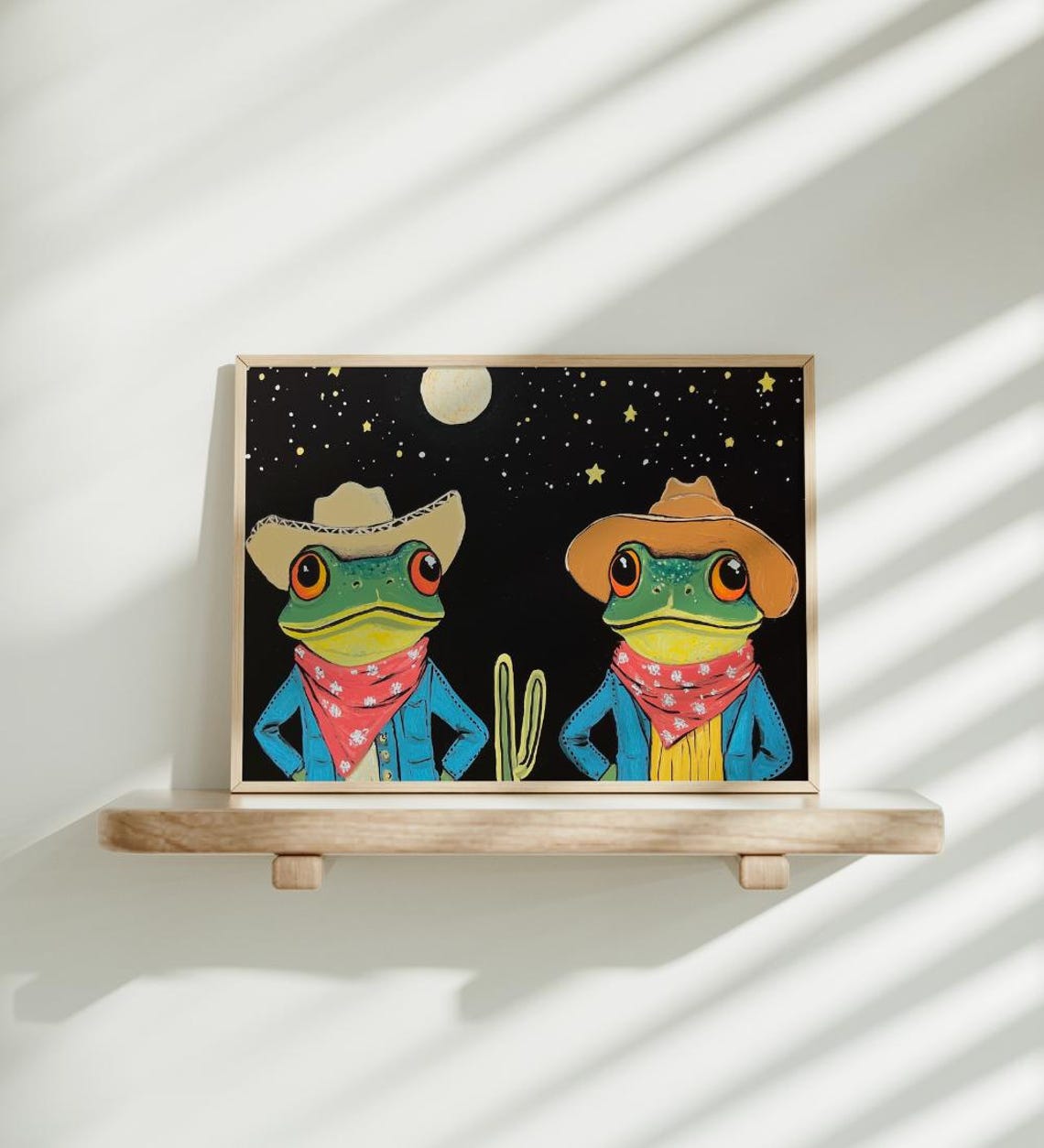 Two Cowboy Frogs Under Starry Night Whimsical Western Toad Wall Poster - Image 3