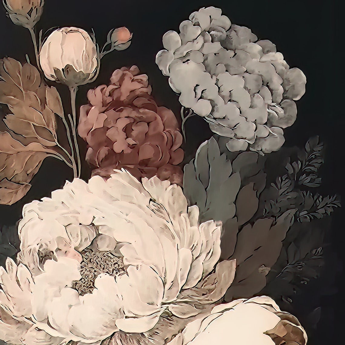 Dark Moody Peony Still Life Vintage Gothic Floral Art Poster - Image 2