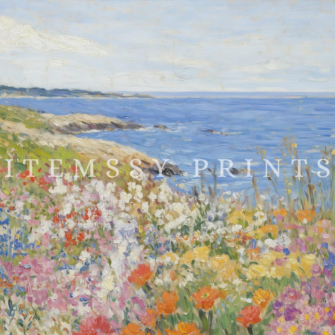 Coastal Wildflower Meadow Ocean View Vintage Impressionist Poster - Image 2