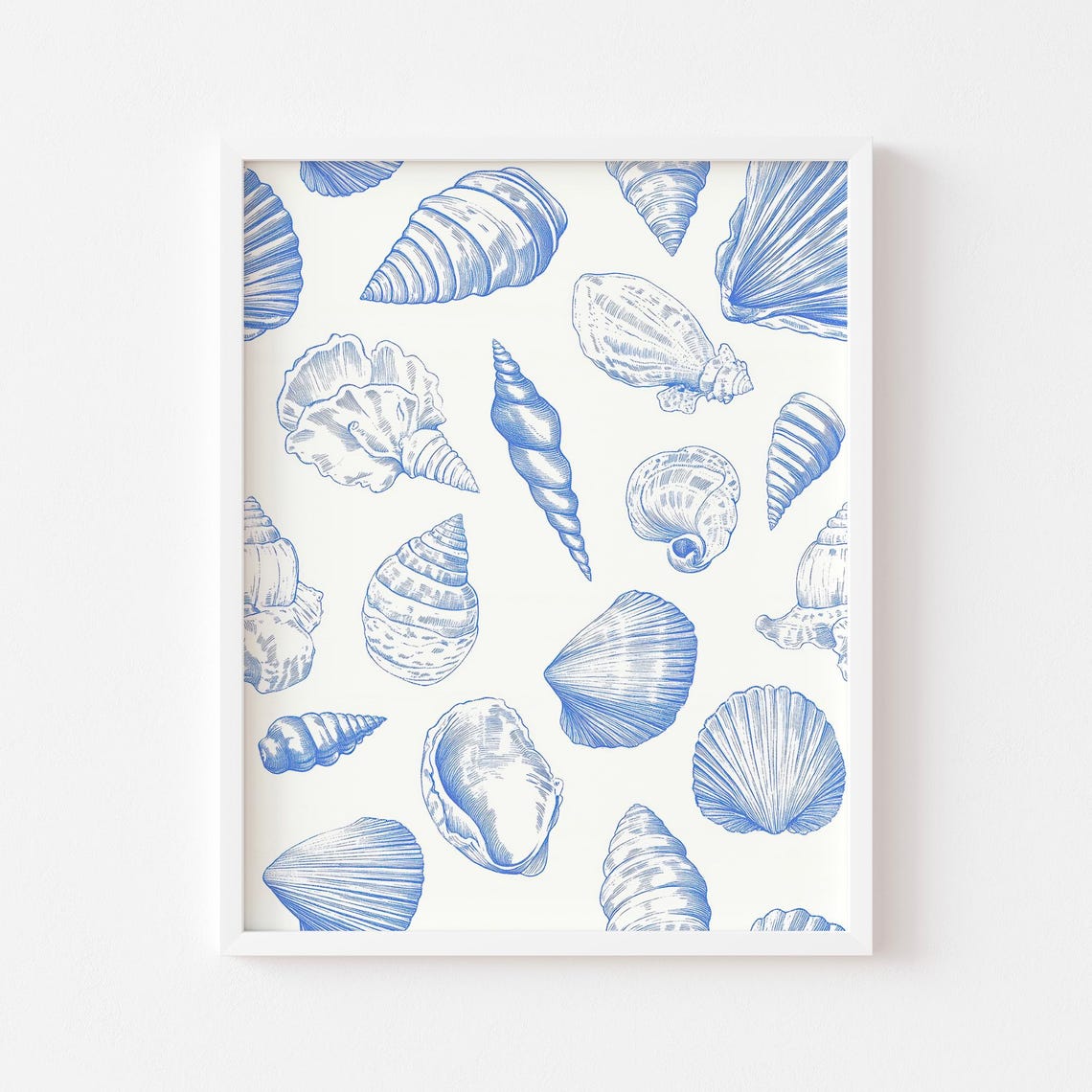 Vintage Blue Seashells Line Art Coastal Beach House Wall Poster - Image 2