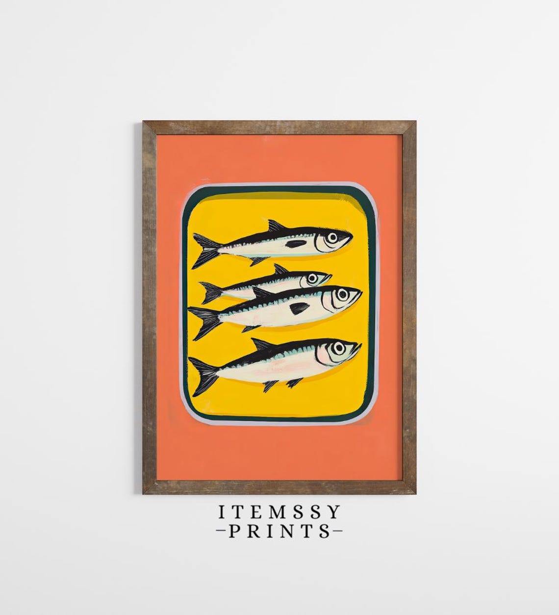 Four Sardines in Tin Style Pop Art Orange Yellow Retro Kitchen Poster - Image 3