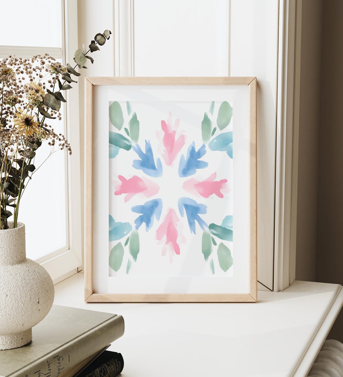Pastel Pink Blue Green Abstract Floral Watercolor Burst Poster - Image 3