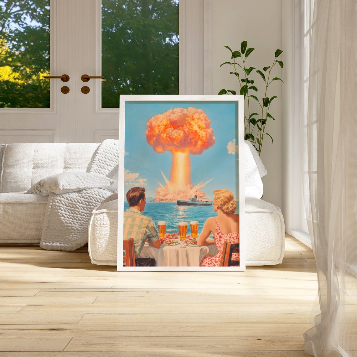 Retro Surreal Atomic Mushroom Cloud Beach Dinner Vintage Poster - Image 3