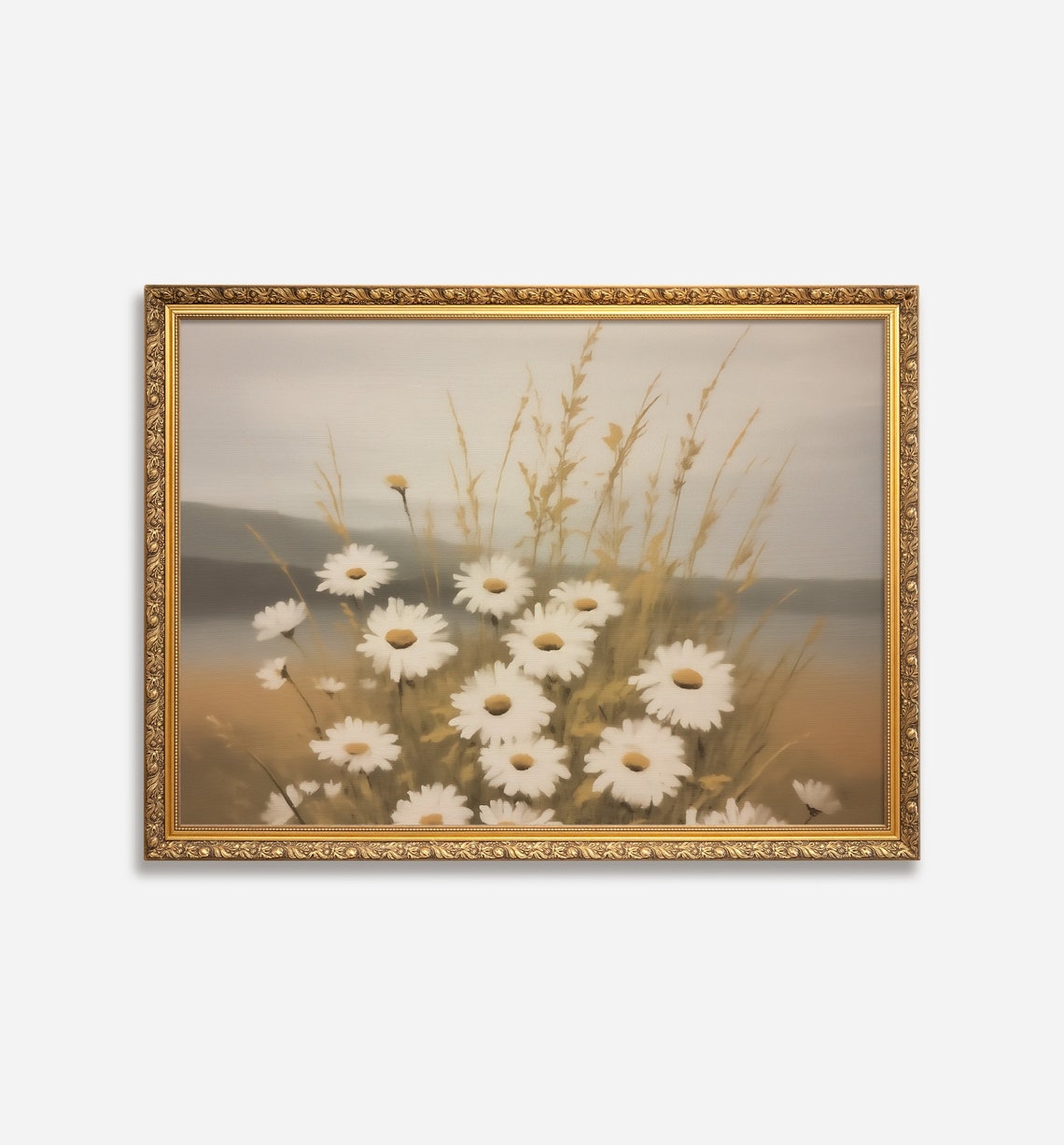 White Daisy Wildflower Meadow Golden Grass Vintage Botanical Poster - Image 3