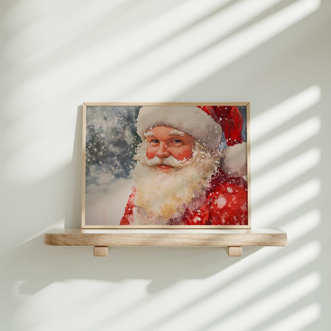 Santa Claus Smiling Portrait In Falling Snow Watercolor Poster - Image 3