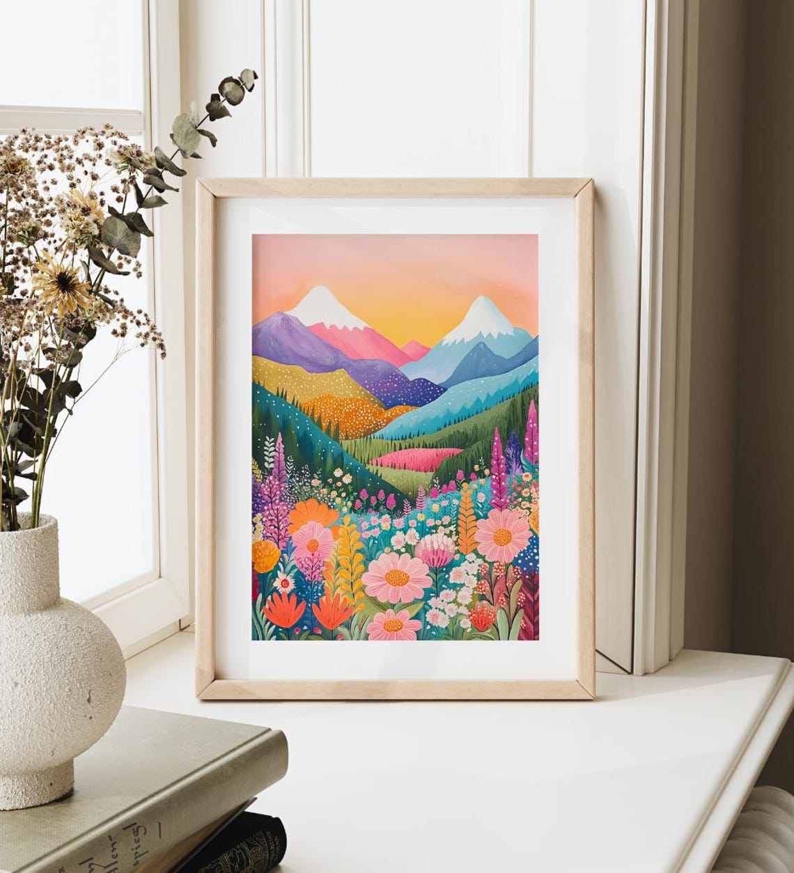 Colorful Mountain Wildflower Meadow Pink Peaks Sunset Wall Art - Image 4