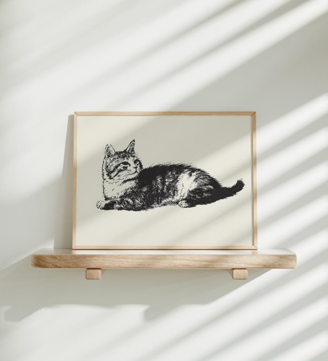 Reclining Tabby Cat Fine Ink Sketch Minimal Black and White Cat Art Poster - Image 4