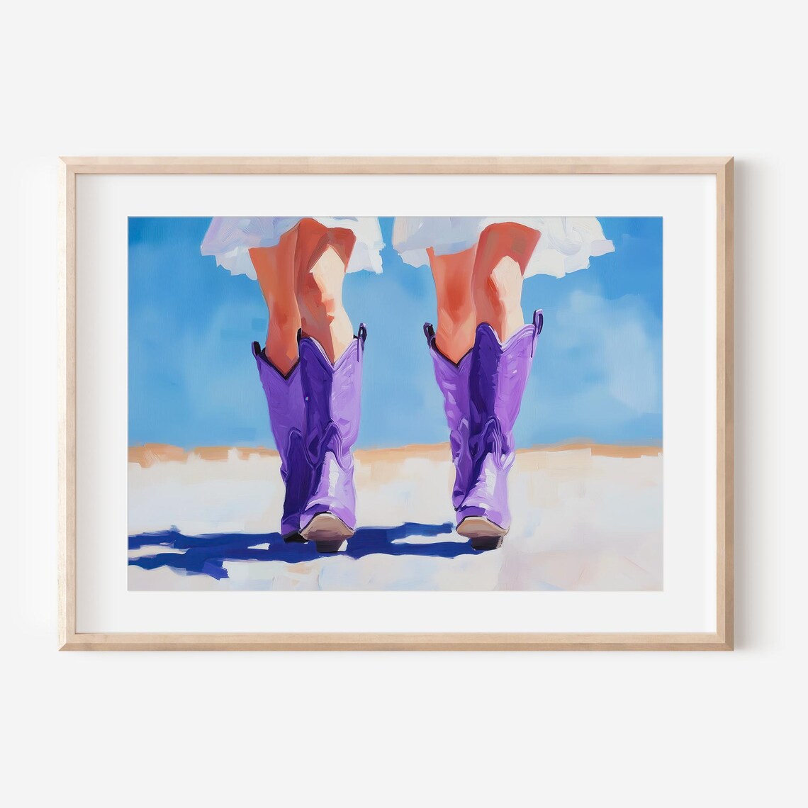 Pair of Purple Cowboy Boots Walking on Beach Western Coastal Wall Art - Image 3