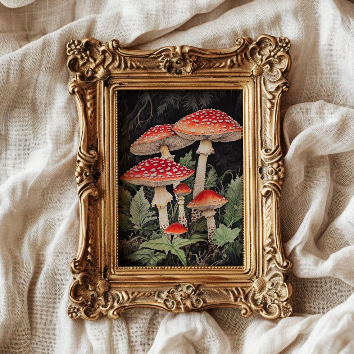 Botanical Mushroom Poster, Gothic Vintage Lithography - Image 2