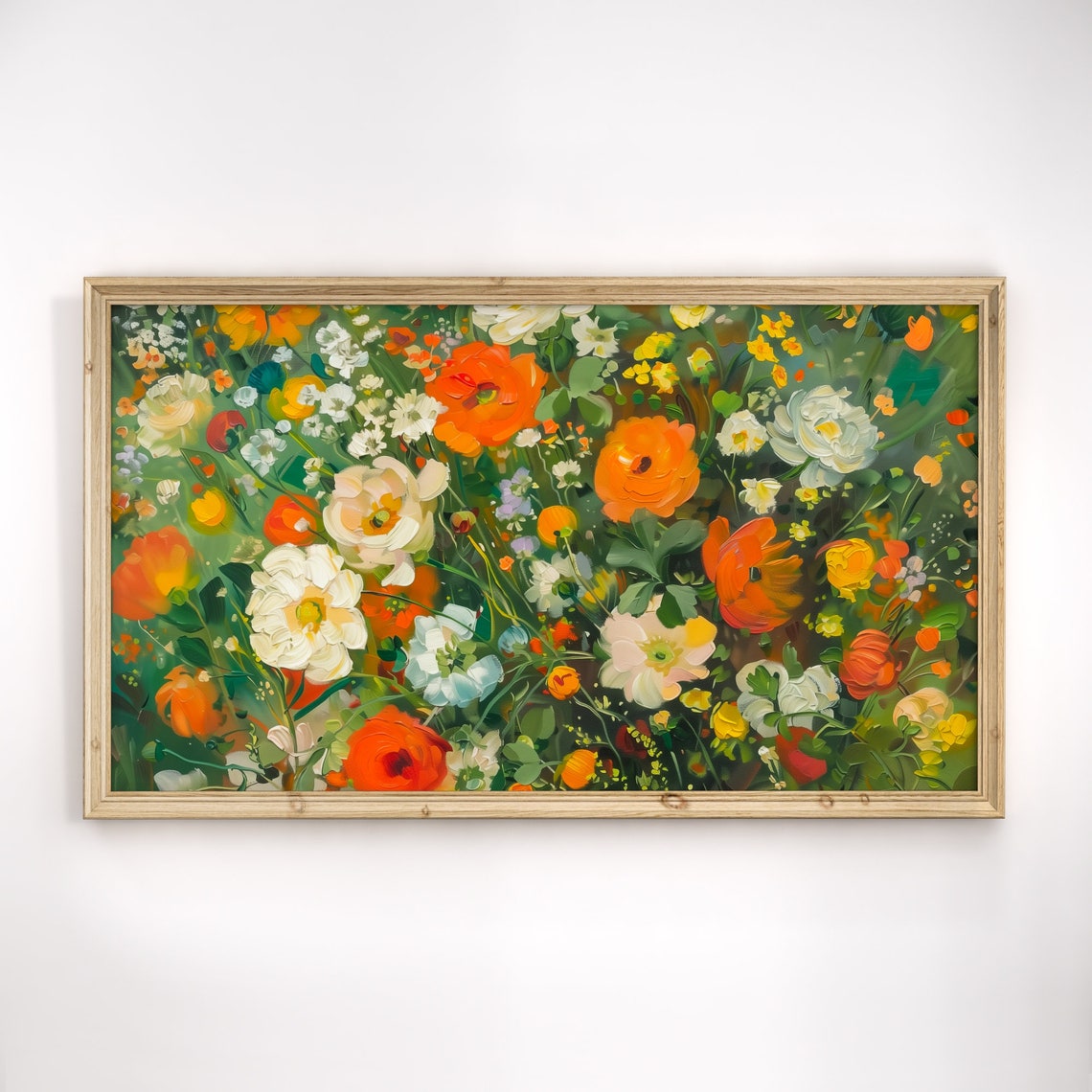 Orange White Flower Field Impressionist Garden Bloom Art Poster