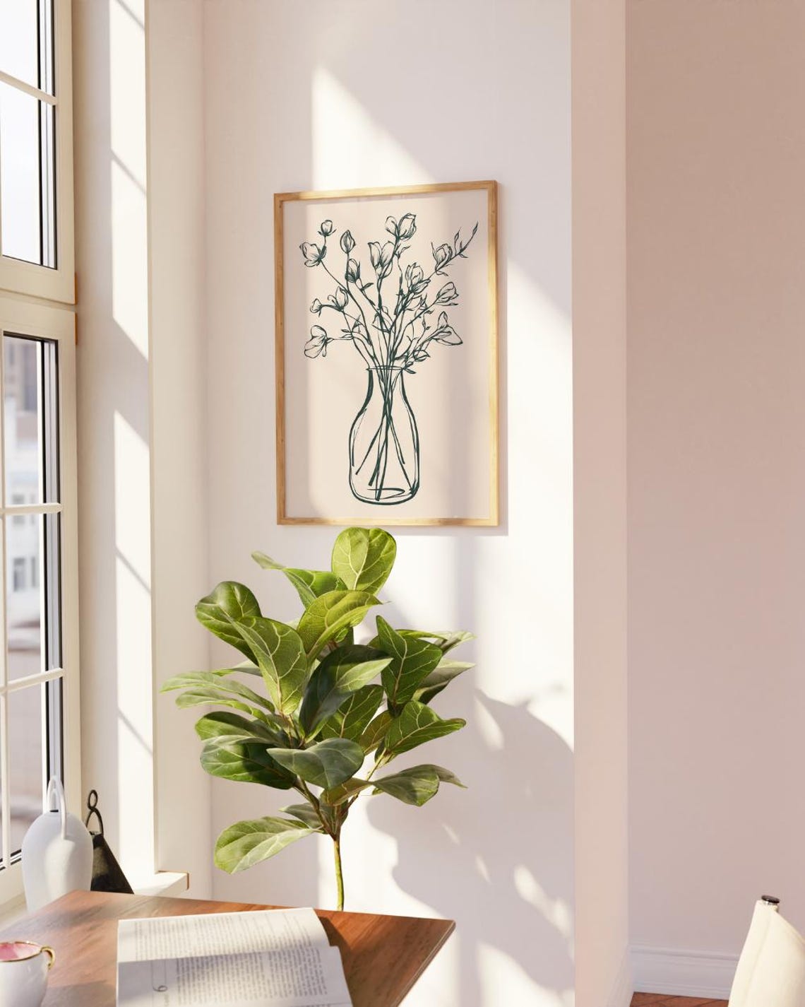 Black Ink Flower Bouquet Vase Minimalist Botanical Sketch Poster - Image 3