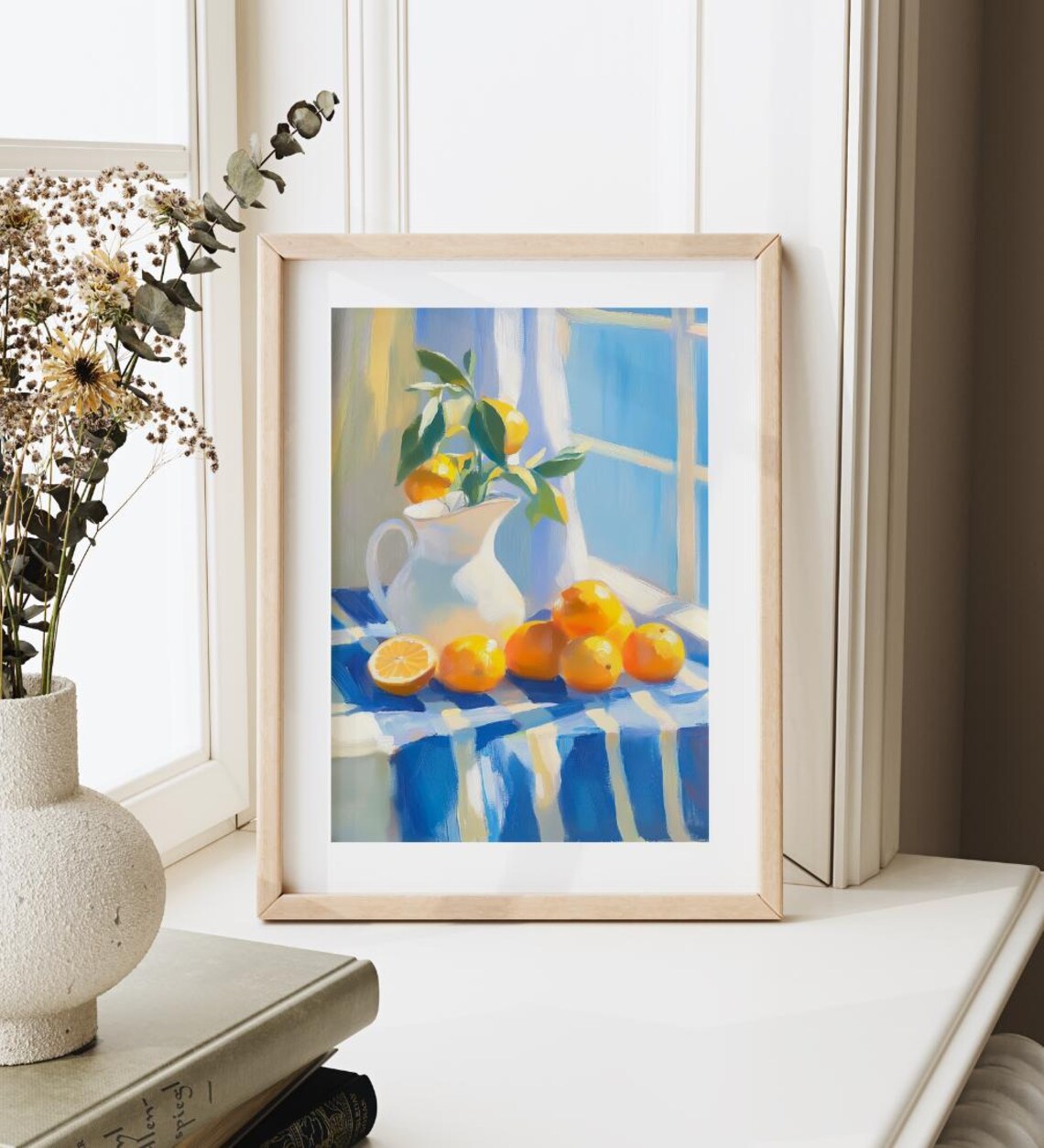 Sunlit Lemons in White Pitcher by the Window Cheerful Kitchen Still Life Poster - Image 4