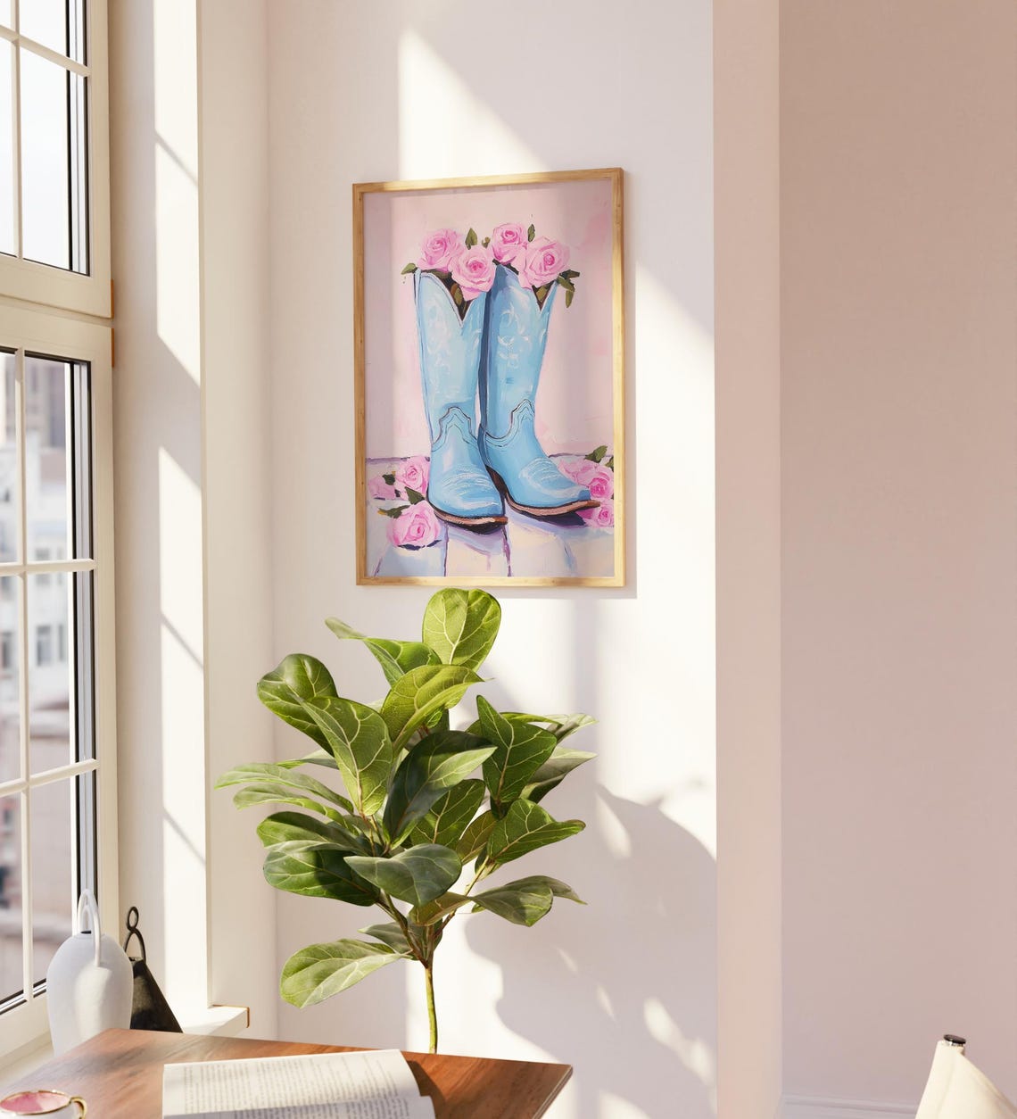 Coastal Cowgirl Boots Art Vintage Floral Western Nursery Print In Warm Pastel Pink Blue Country Aesthetic Dorm Room Poster - Image 3