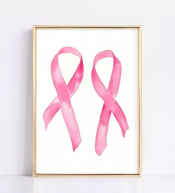 Pink Awareness Ribbon Pair Watercolor Meaningful Charity Art Poster