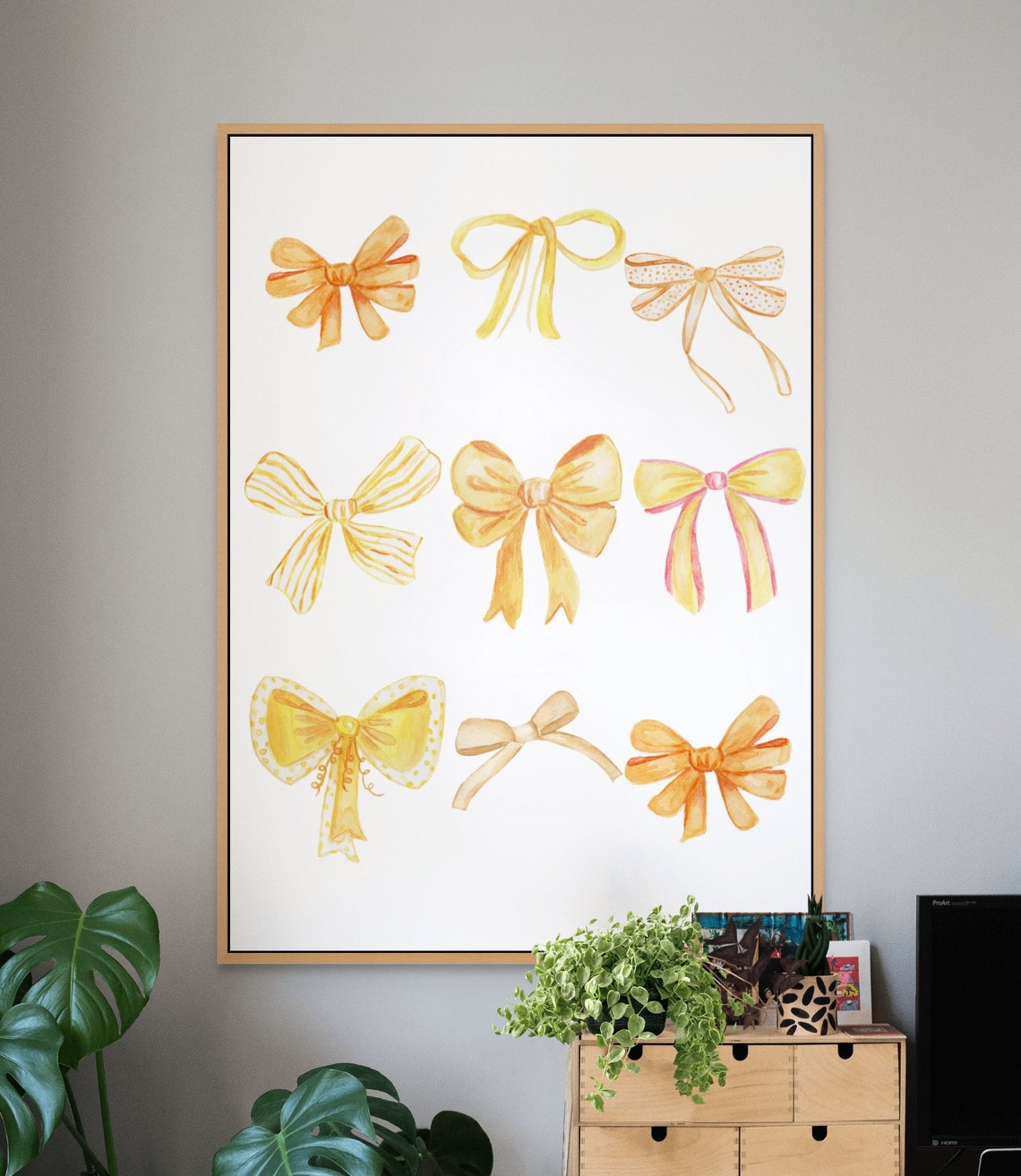 Yellow Watercolor Ribbon Bows Collage Coquette Girly Room Decor Poster - Image 3