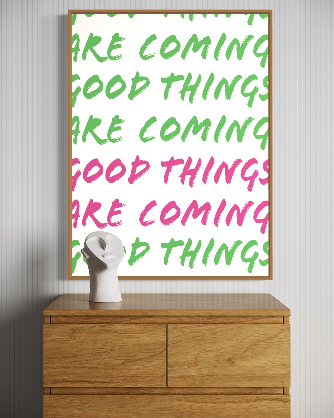Good Things Are Coming Repeat Text Green Pink Brush Stroke Quote Poster - Image 4