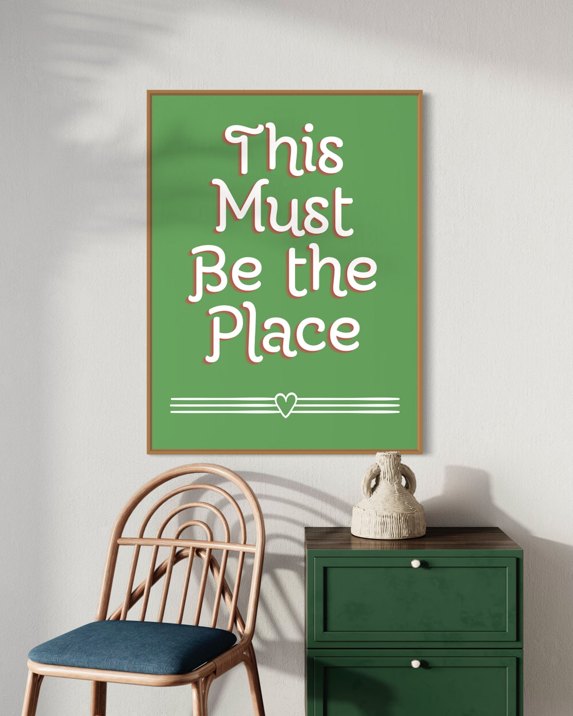 This Must Be The Place Green Retro Quote Poster With Heart Line Motif - Image 4