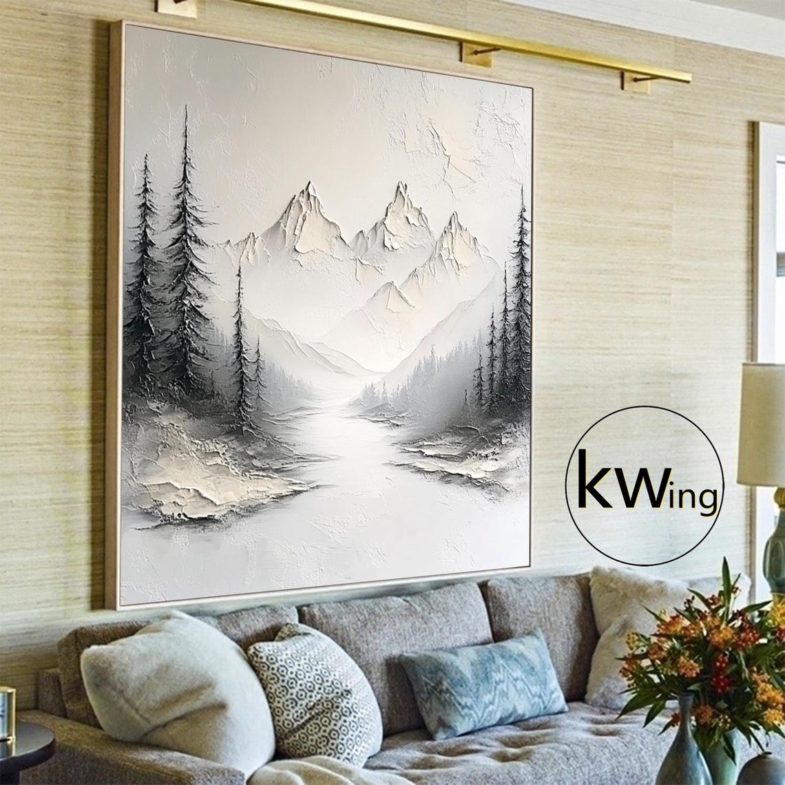 Snowy Mountain River Valley Pine Trees Misty Peaks Wall Art Poster - Image 2