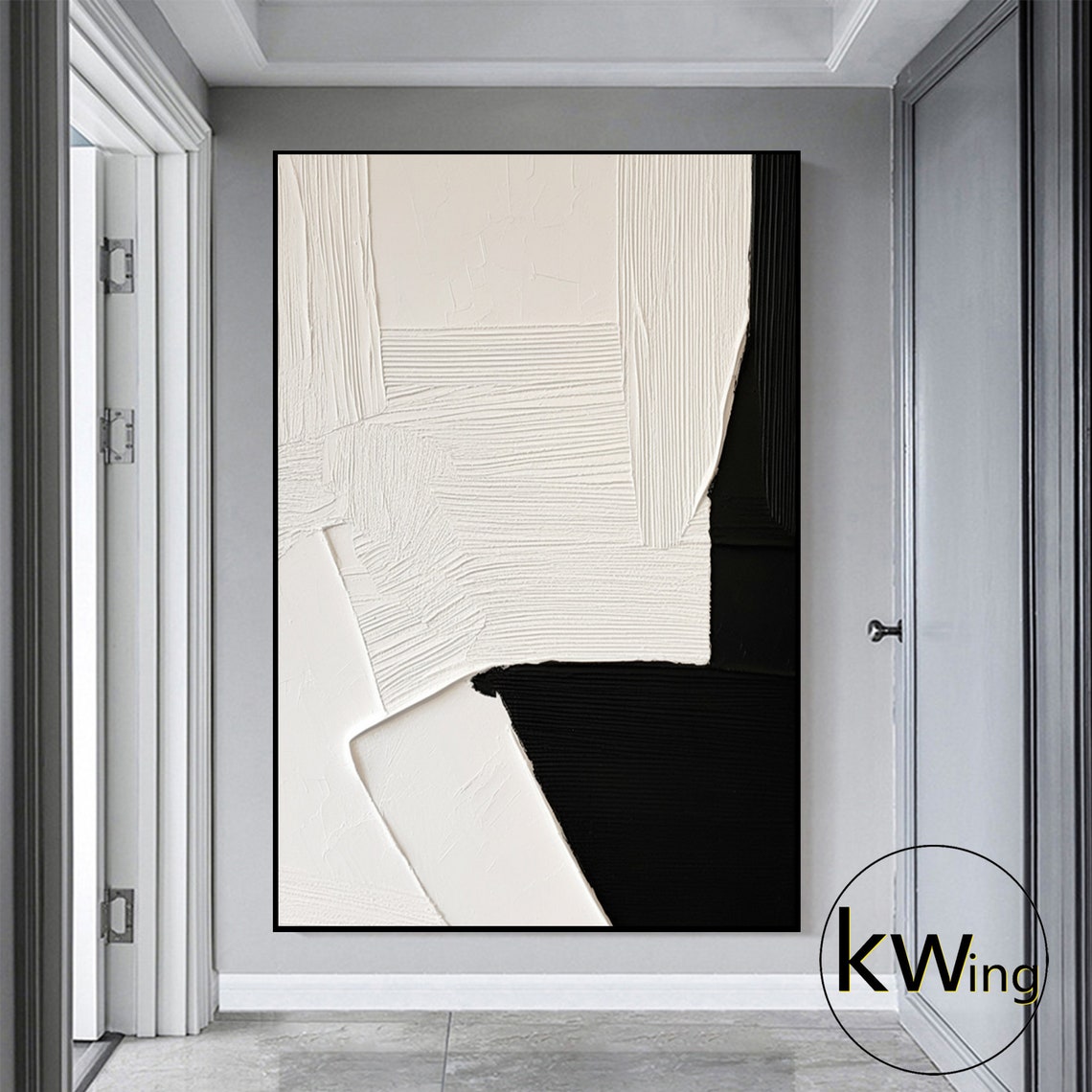 Black White Geometric Abstract 3D Texture Painting Modern Art Poster - Image 2