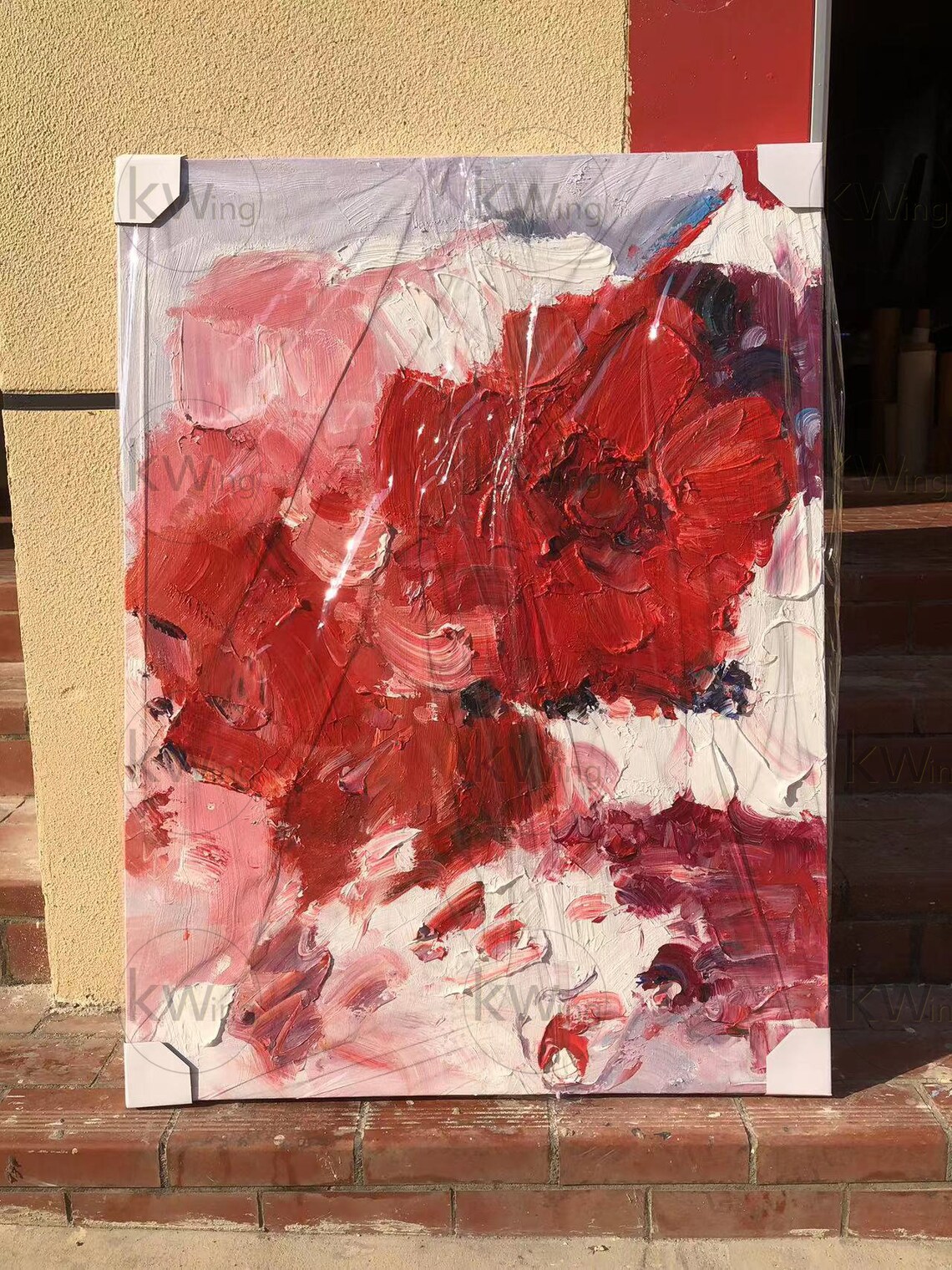 Red Impasto Abstract Oil Painting Textured Palette Knife Modern Poster - Image 2