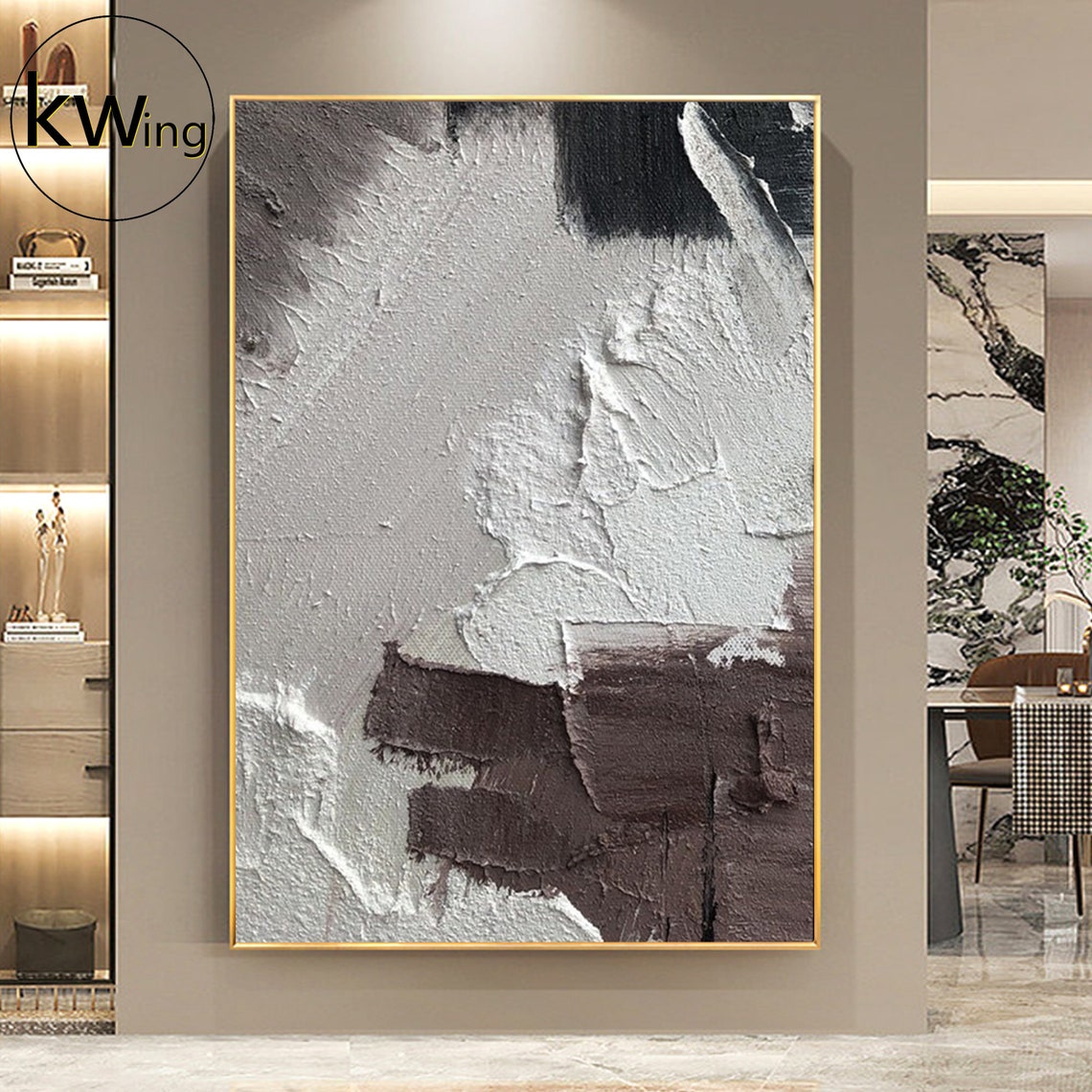 White Brown Taupe Impasto Abstract Painting Textured Modern Art Poster - Image 4