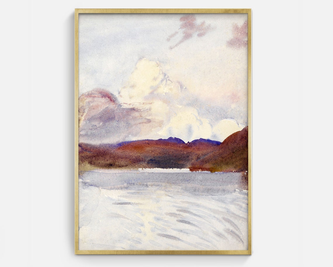 Soft Violet Mountain Lake Abstract Watercolor Landscape Art Print
