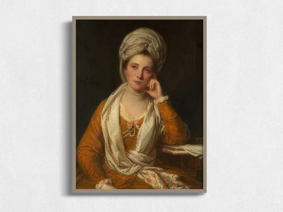 Regency Woman White Turban Ochre Dress Antique Portrait Oil Art Poster