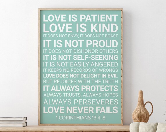 Love Is Patient Love Is Kind 1 Corinthians 13:4-8 Mint Green Poster