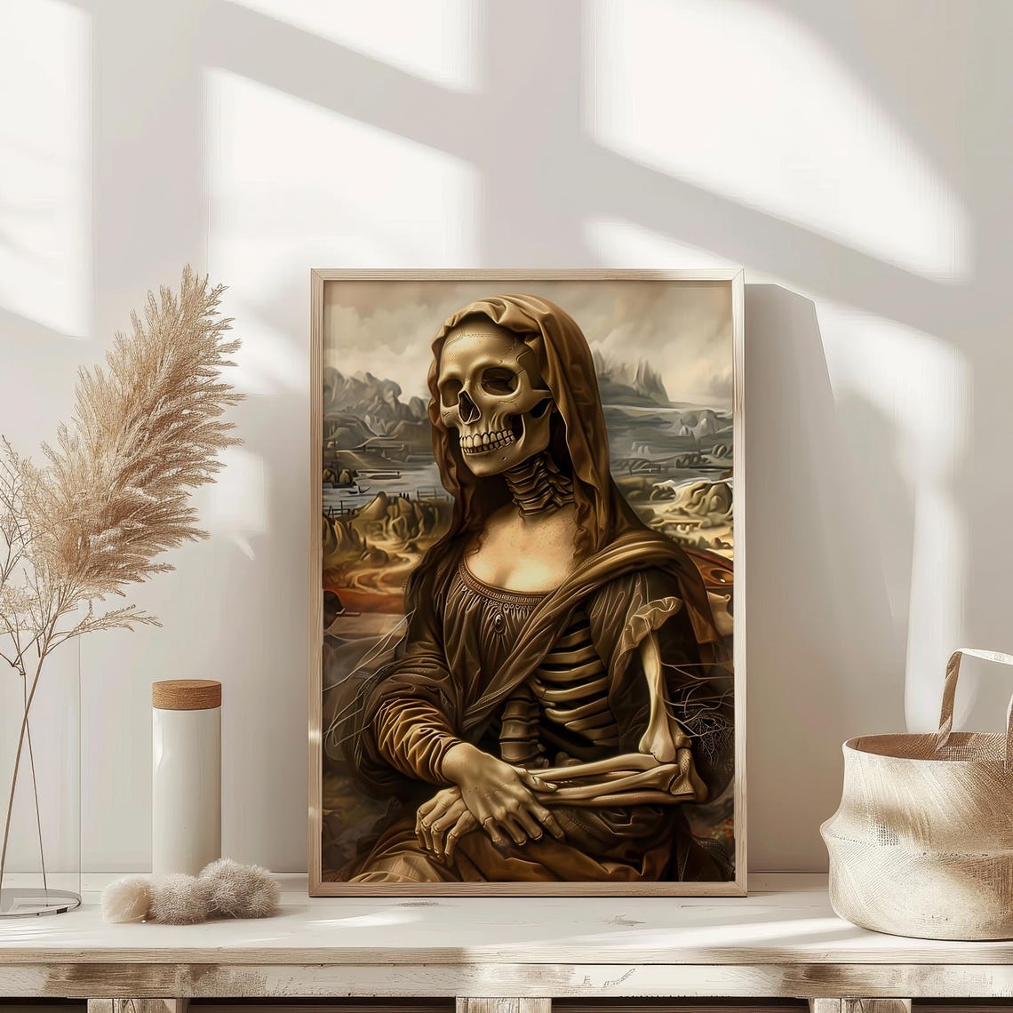 Skeleton Mona Lisa Parody Gothic Dark Academia Halloween Poster - Image 2