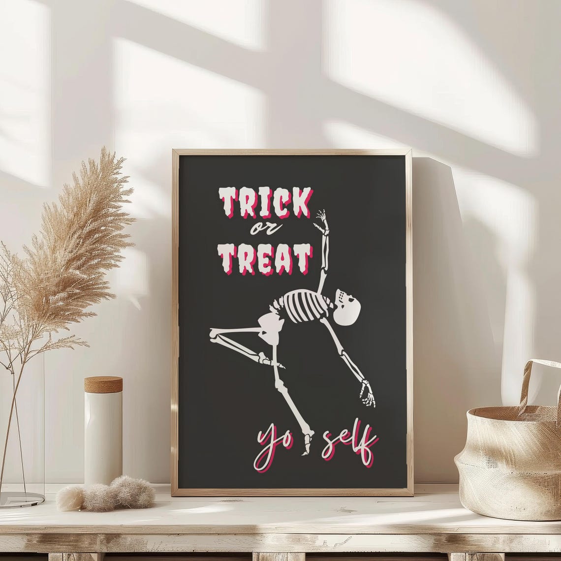 Trick or Treat Yo Self Dancing Skeleton Pink Halloween Poster - Image 2