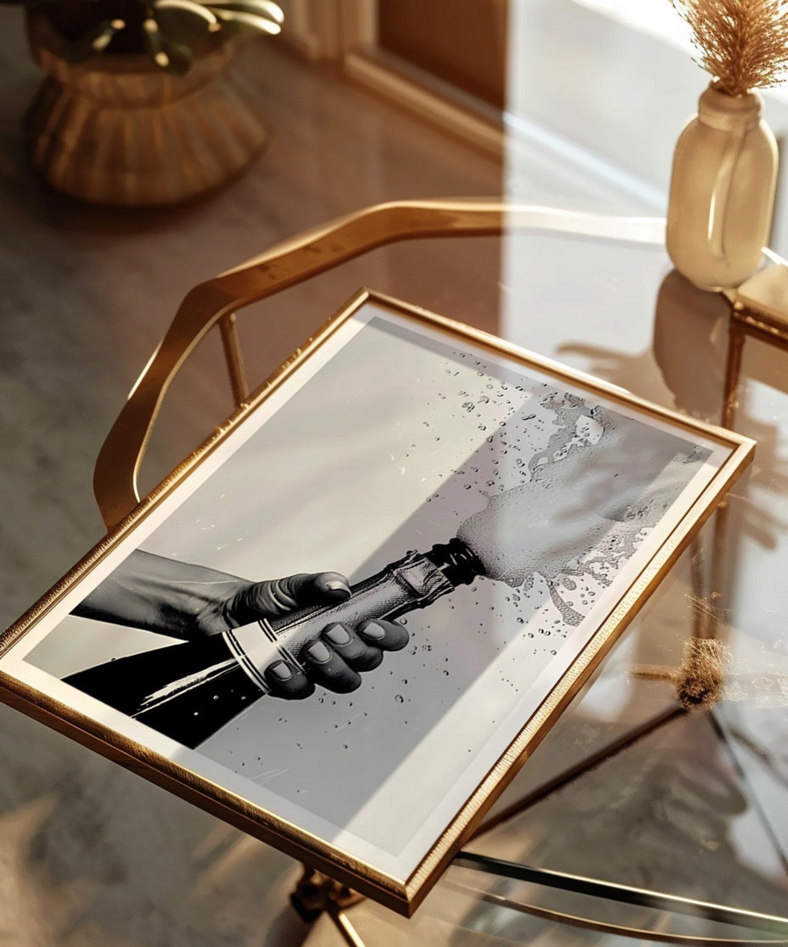Champagne Bottle Pop Black And White Celebration Photography Poster - Image 3