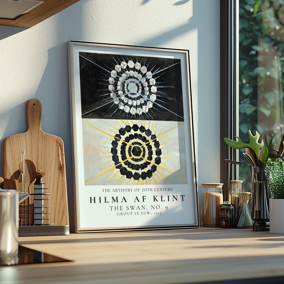 Hilma af Klint The Swan No 9 Dual Sun Discs Black White Poster