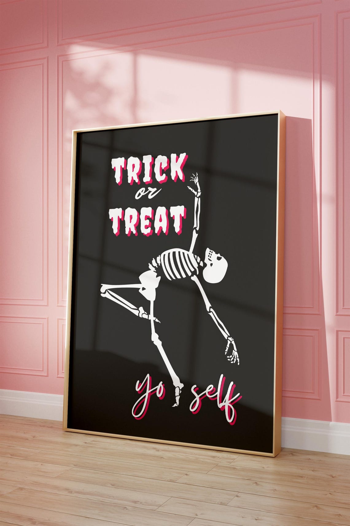 Trick or Treat Yo Self Dancing Skeleton Pink Halloween Poster - Image 4