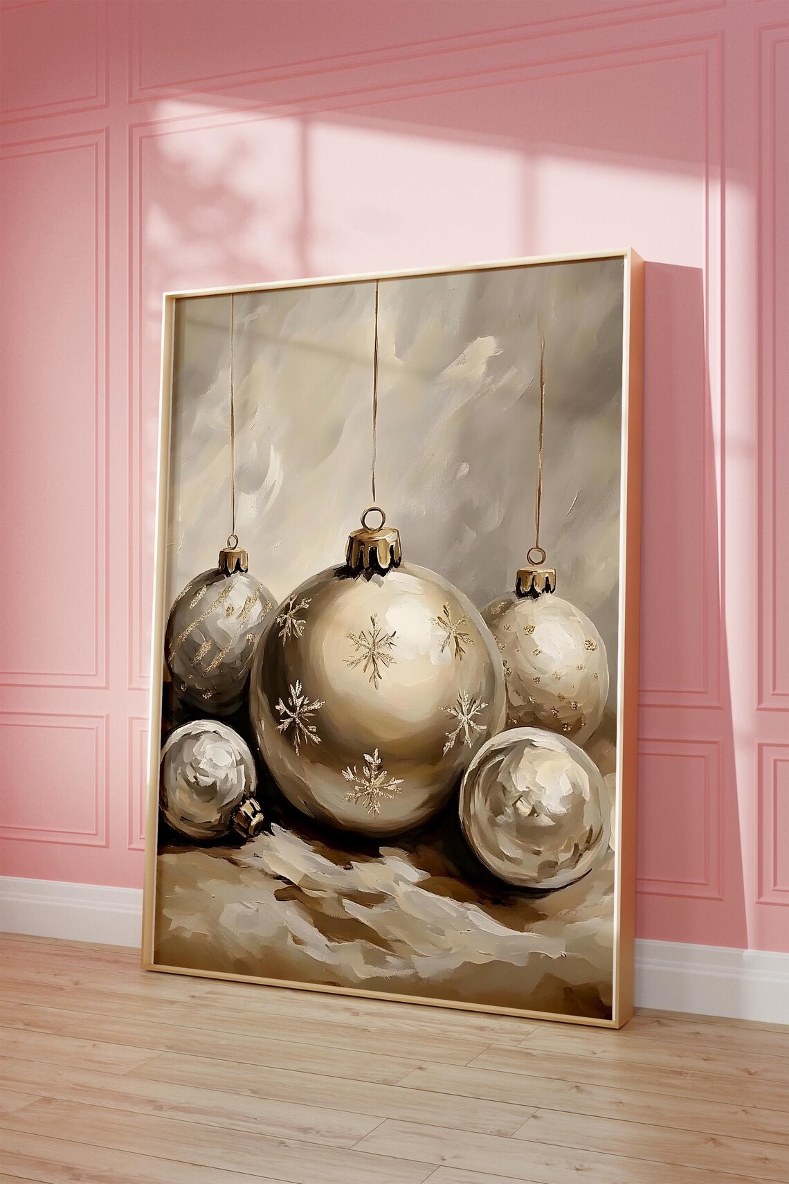 Silver and Gold Christmas Ornaments Still Life Painting Poster - Image 3