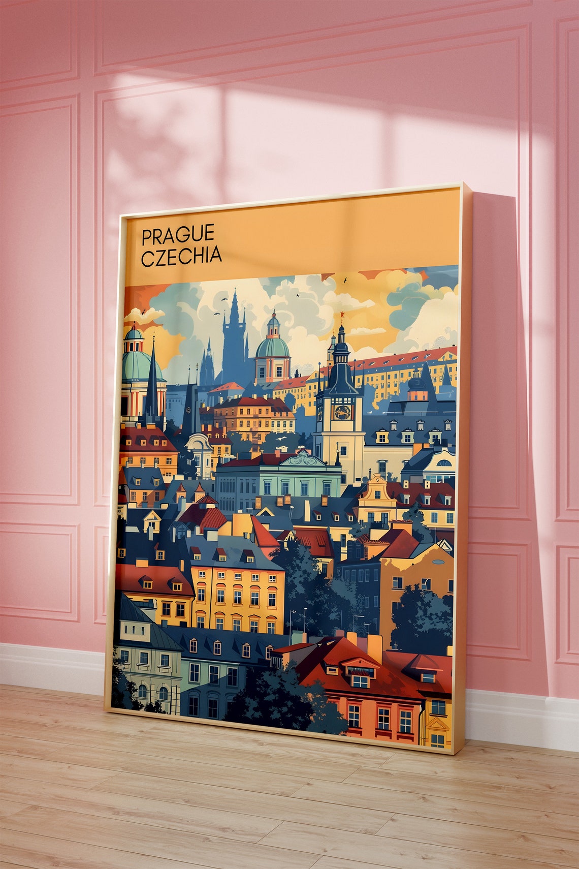 Prague Czechia Retro Old Town Spires Illustration Travel Poster - Image 3
