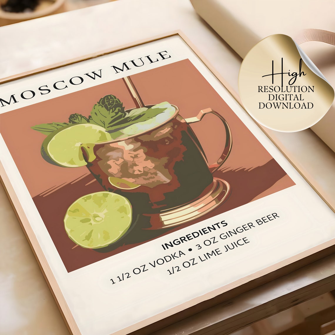 Moscow Mule Recipe Classic Copper Mug Retro Kitchen Bar Poster - Image 3