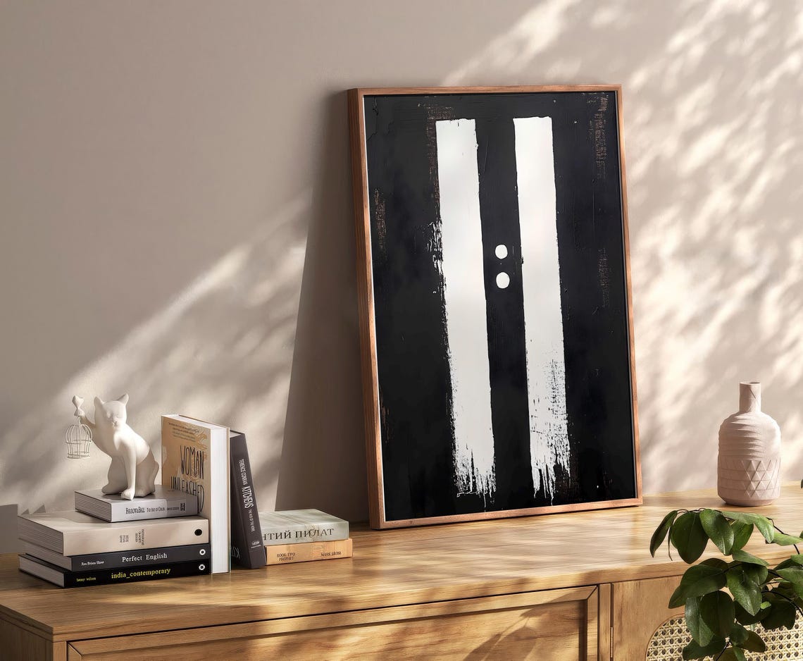 Black Door White Stripes Peephole Abstract Minimalist Art Poster - Image 2