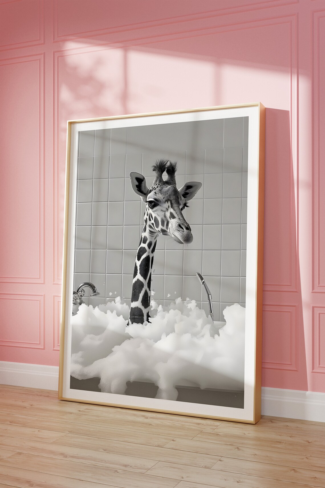 Giraffe in Bathtub Funny Animal Bathroom Photo Humor Wall Art