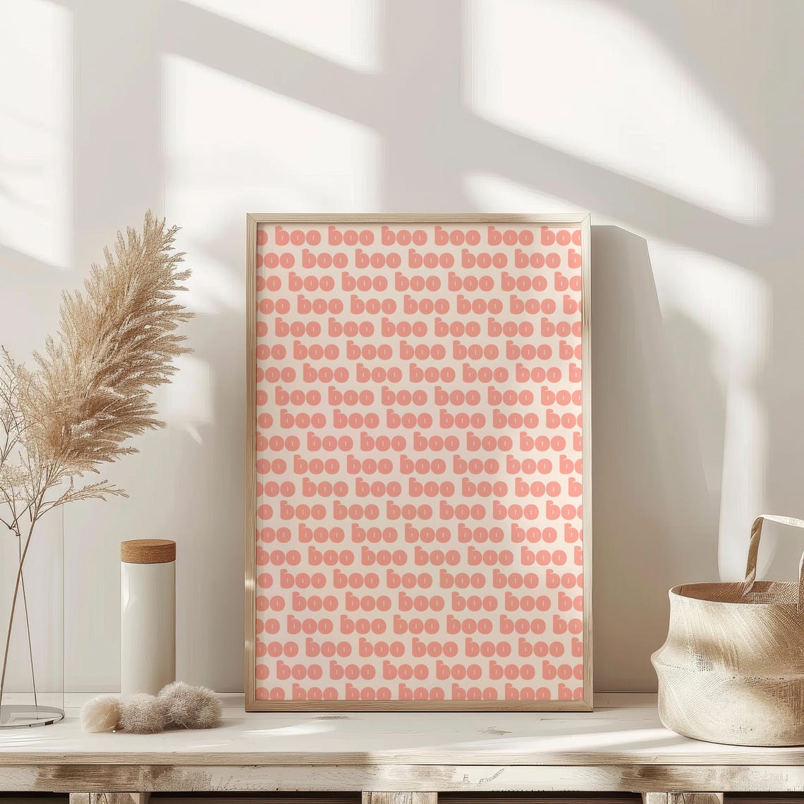 Cute Pink Boo Typography Pattern Retro Halloween Repeat Poster - Image 3