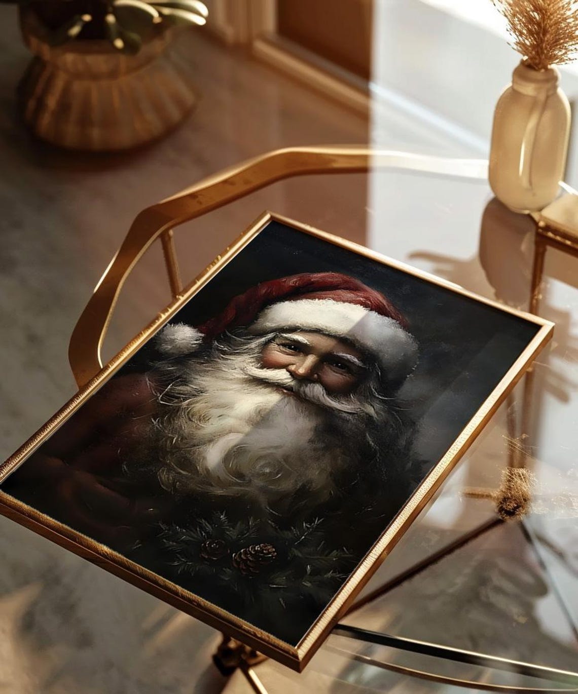 Santa Claus Portrait Dark Moody Vintage Christmas Oil Painting Poster - Image 2