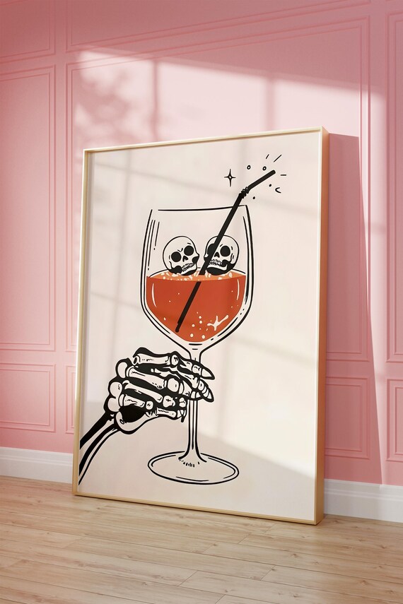 Skeleton Hand Wine Glass Skull Ice Funny Halloween Bar Poster