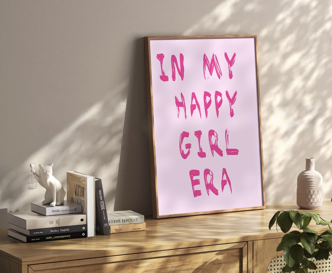 In My Happy Girl Era Hot Pink Brush Lettering Style Art Poster - Image 2