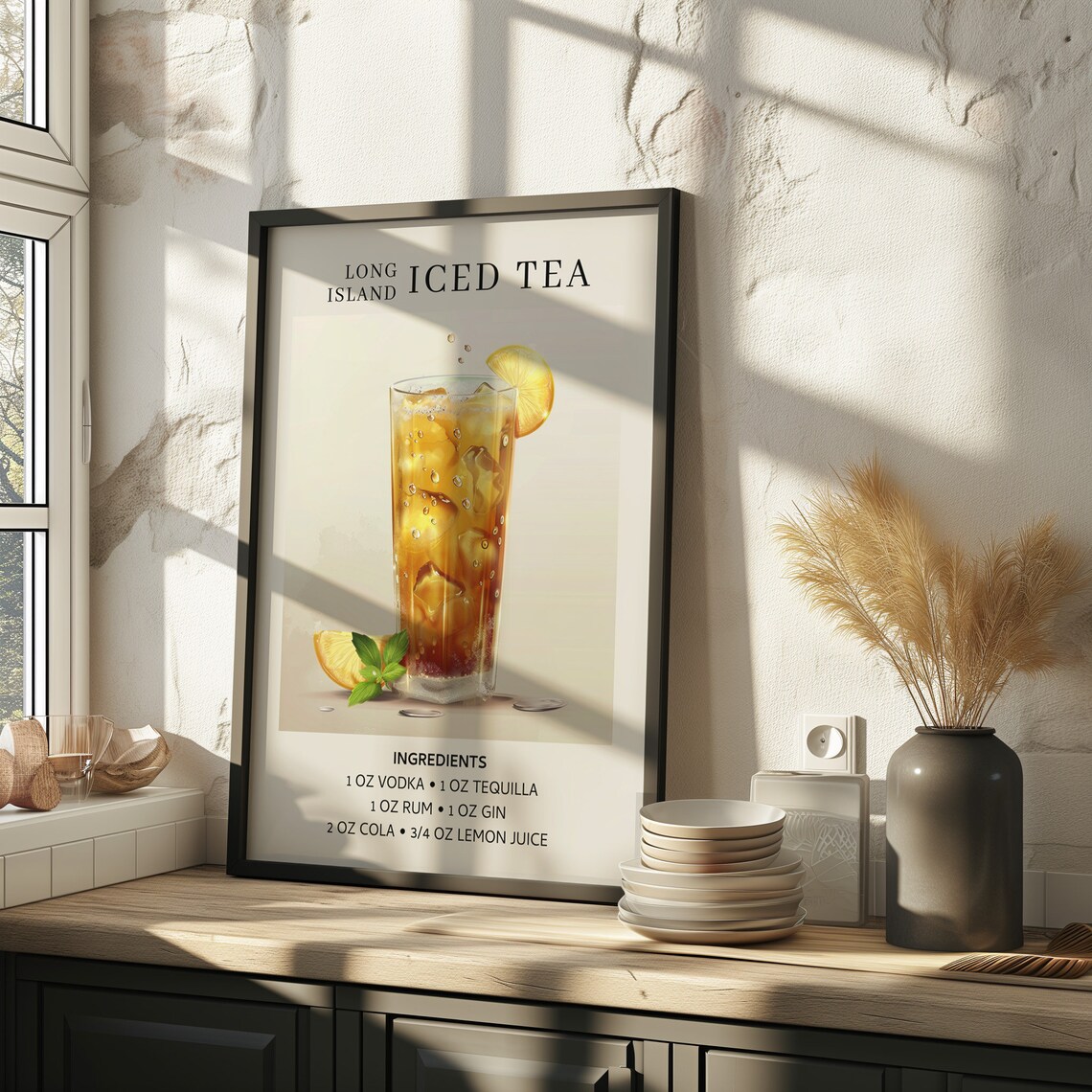 Long Island Iced Tea Cocktail Recipe Bar Cart Wall Decor Poster