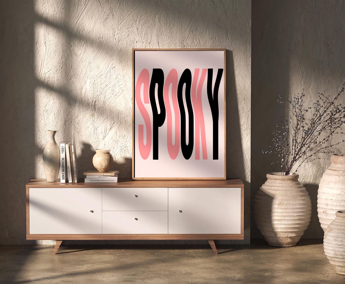 Wavy Spooky Pink Black Retro Typography Halloween Decor Poster - Image 2