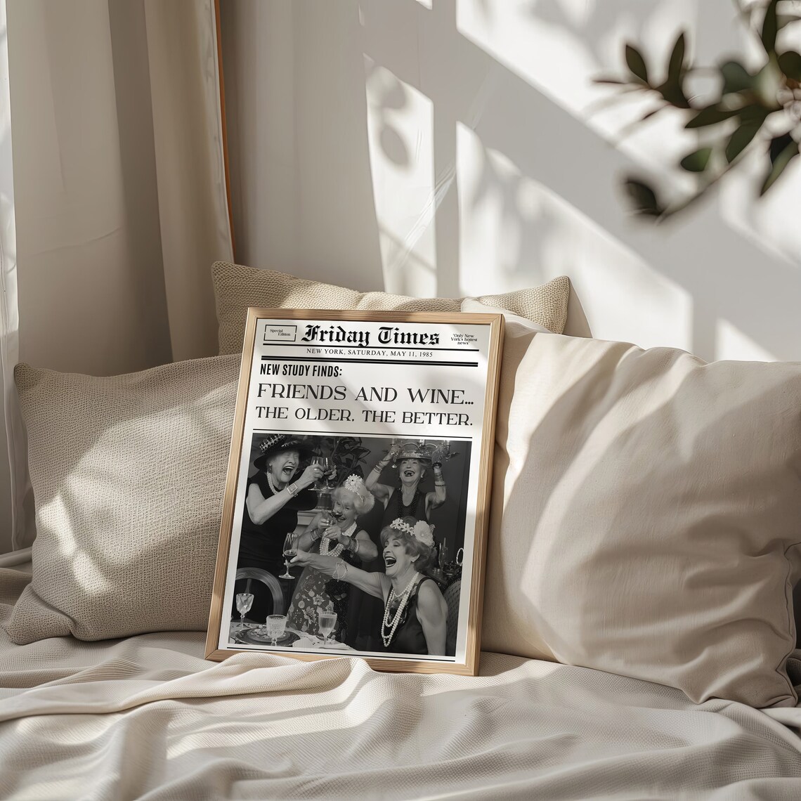 Friends And Wine Vintage Newspaper Style Friendship Quote Poster - Image 2