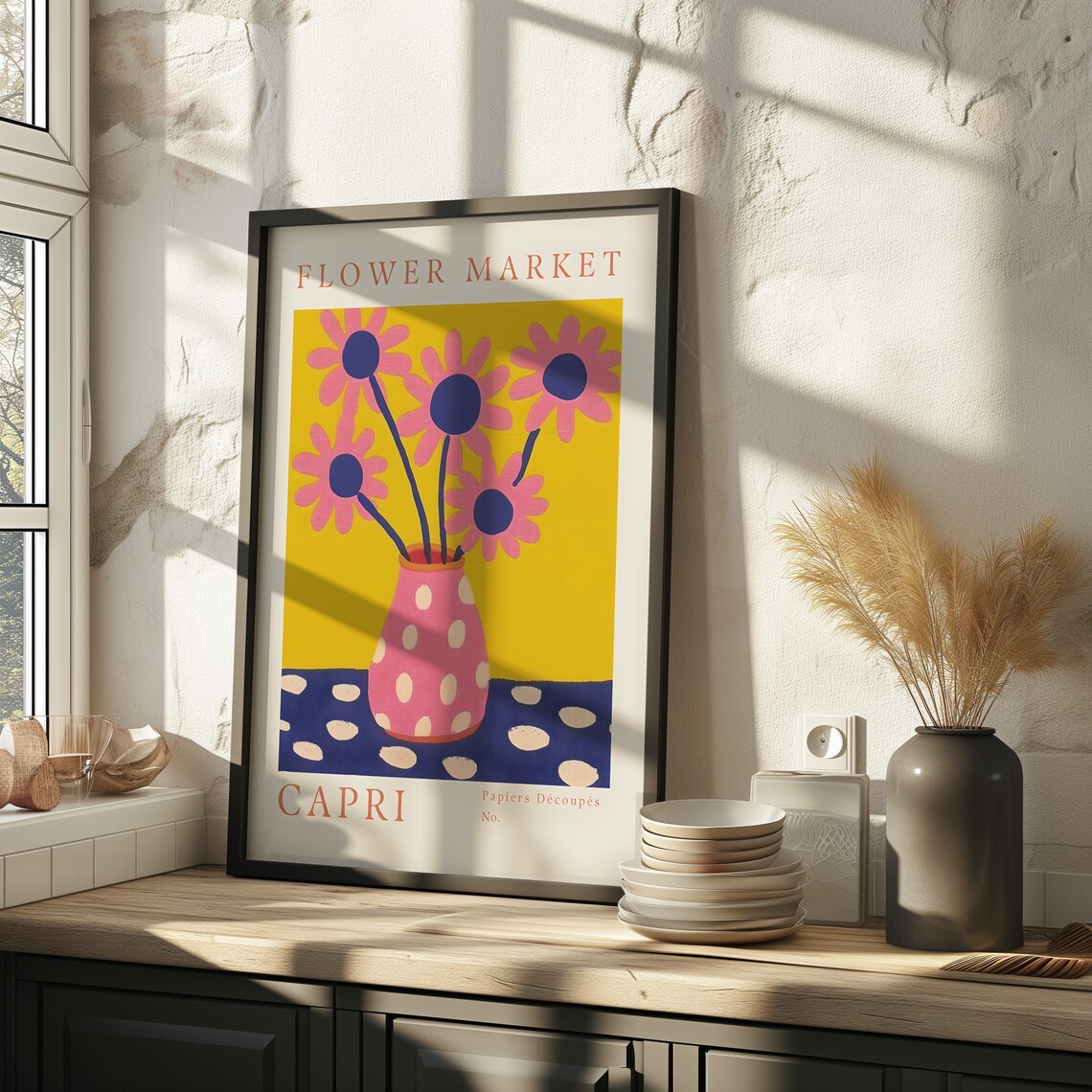 Capri Flower Market Pink Floral Papier Decoupe Gallery Art Print - Image 2
