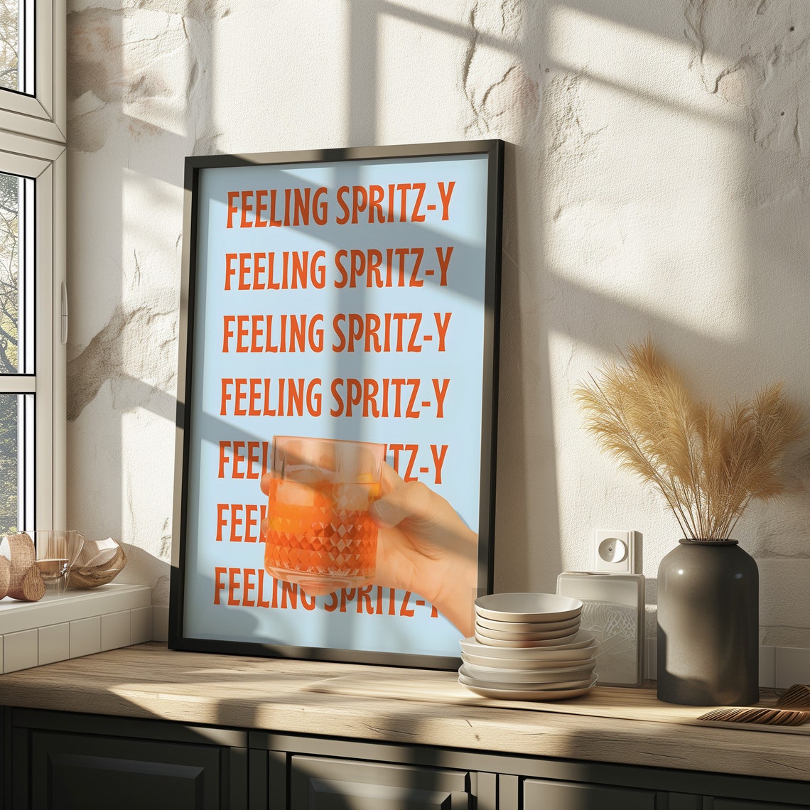 Feeling Spritz Y Retro Orange Cocktail Bar Cart Quote Poster - Image 2